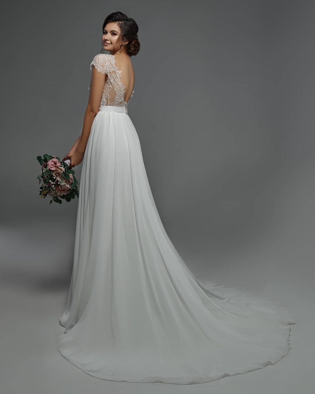 Graceful White Chiffon Ruffles V Neck A-Line Beach Wedding Dresses With Lace