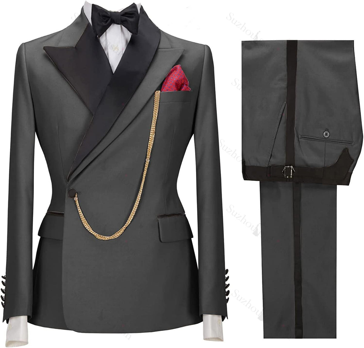Gray Two Piece Peaked Lapel Prom Suit