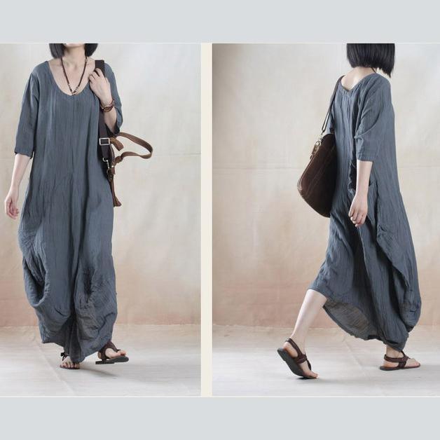 Gray line dress summer maxi dress short sleeve