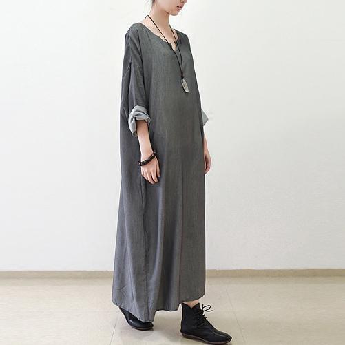 Gray Silk Dresses Fall Maxi Dress Long Sleeve Maxi Dress
