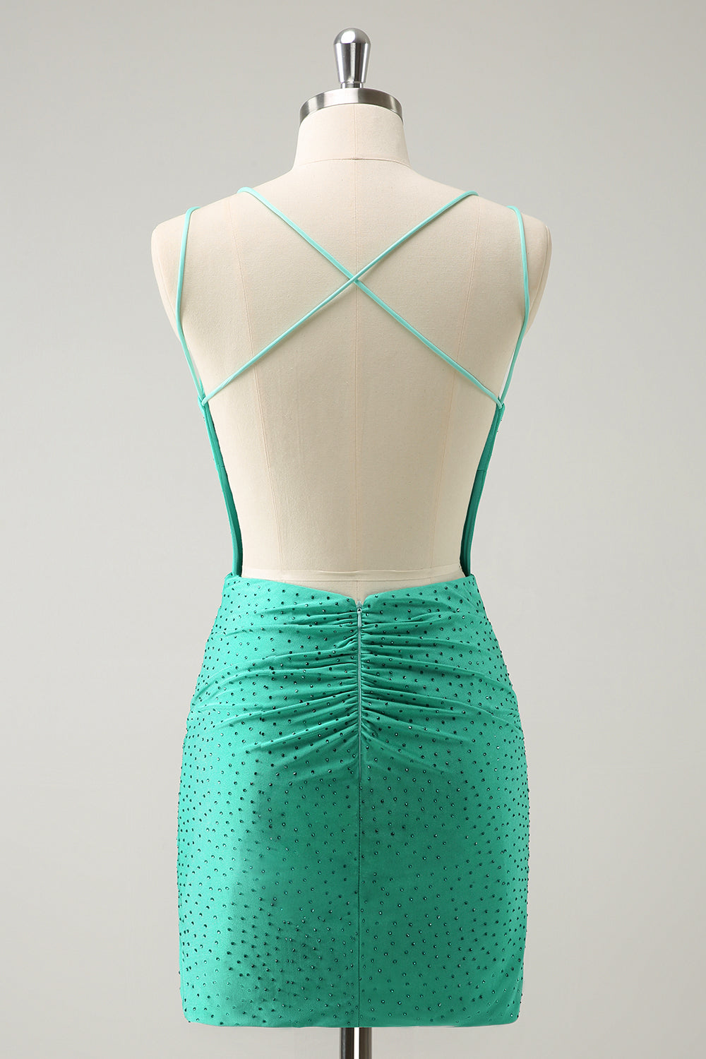 Green Homecoming Dresses Beaded Spaghetti Straps Tight Short Cocktail Dresses
