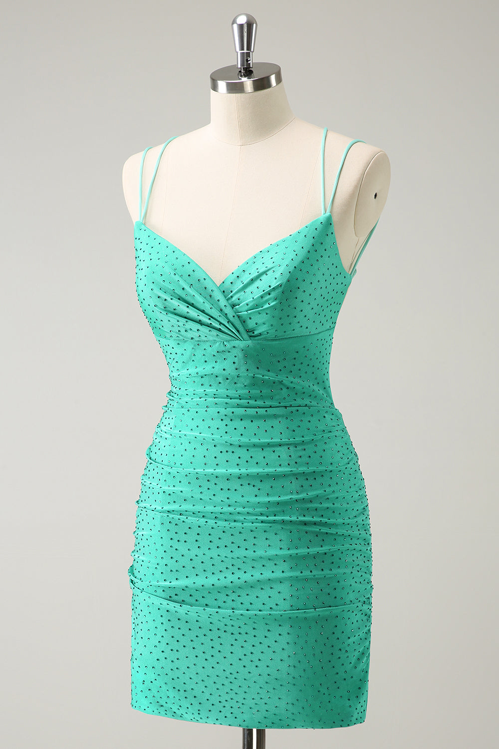 Green Homecoming Dresses Beaded Spaghetti Straps Tight Short Cocktail Dresses