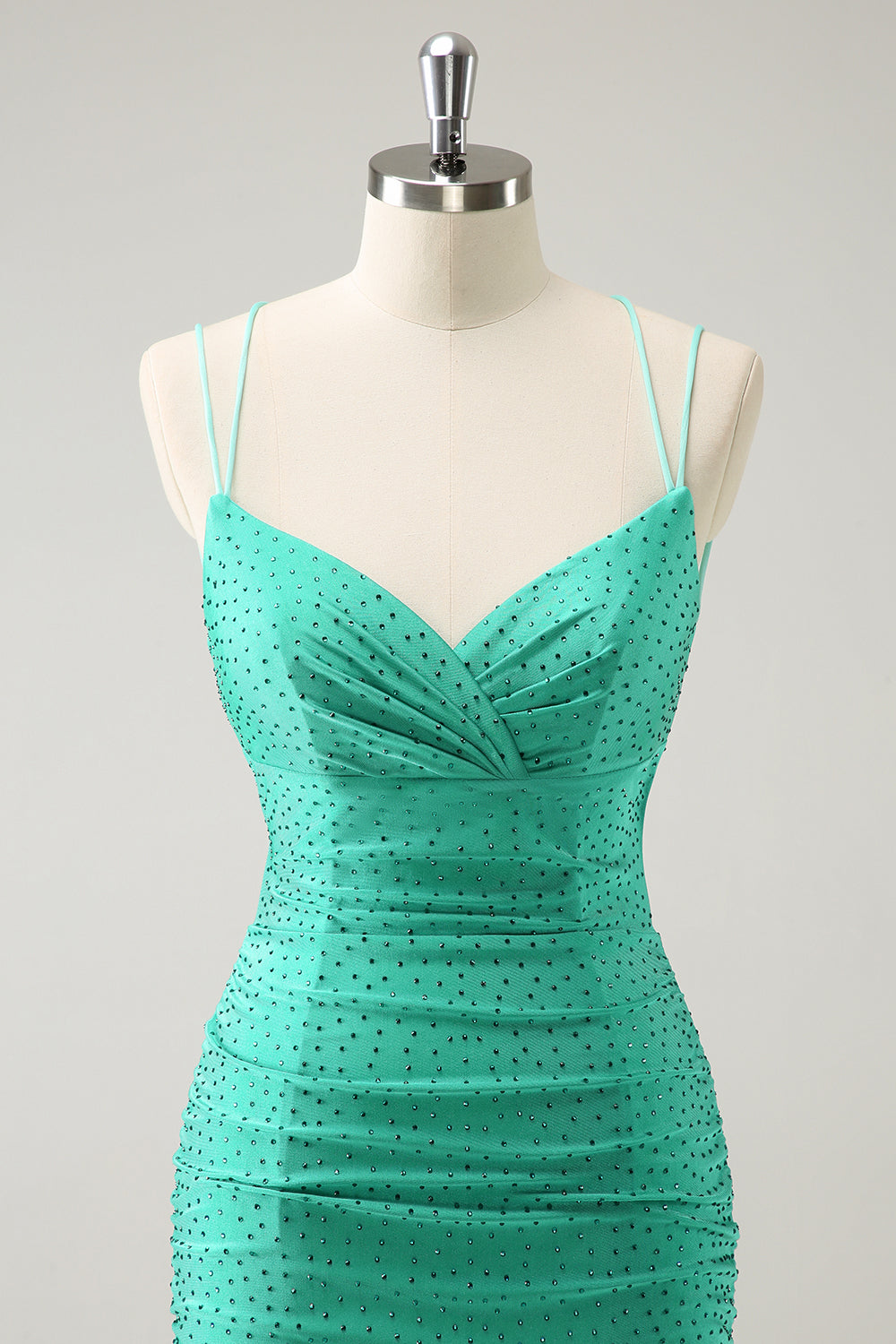 Green Homecoming Dresses Beaded Spaghetti Straps Tight Short Cocktail Dresses