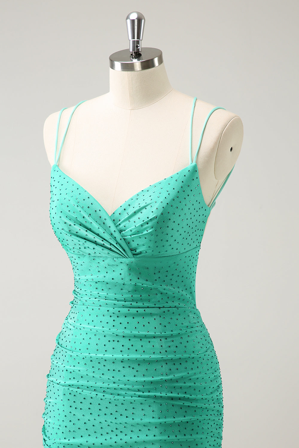 Green Homecoming Dresses Beaded Spaghetti Straps Tight Short Cocktail Dresses