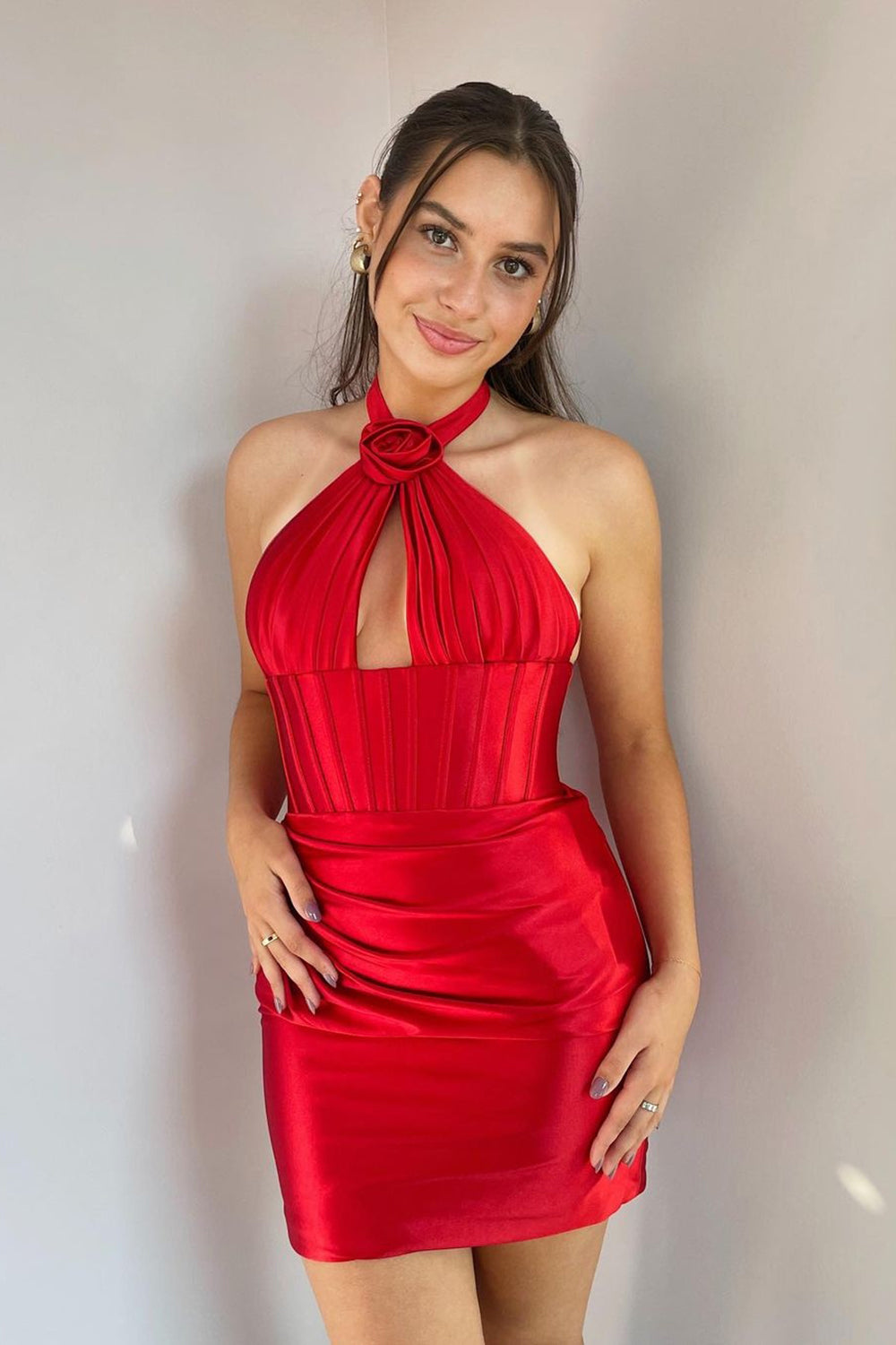 Green Homecoming Dresses Corset Halter Tight Short Cocktail Dresses