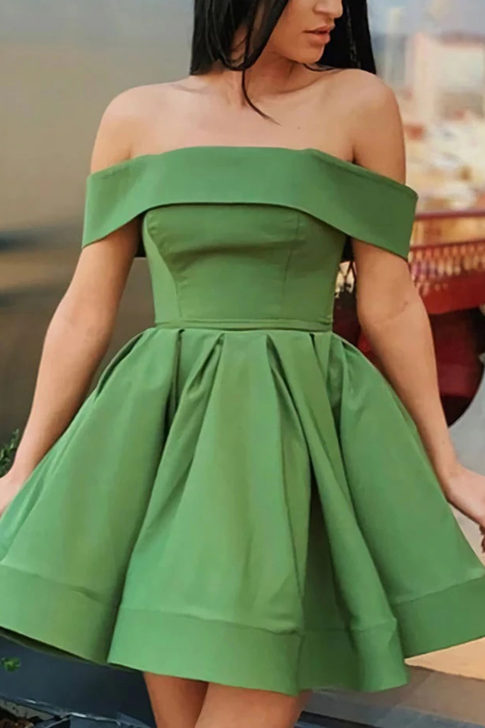 Green Homecoming Dresses Off the Shoulder Simple A Line Prom Dress