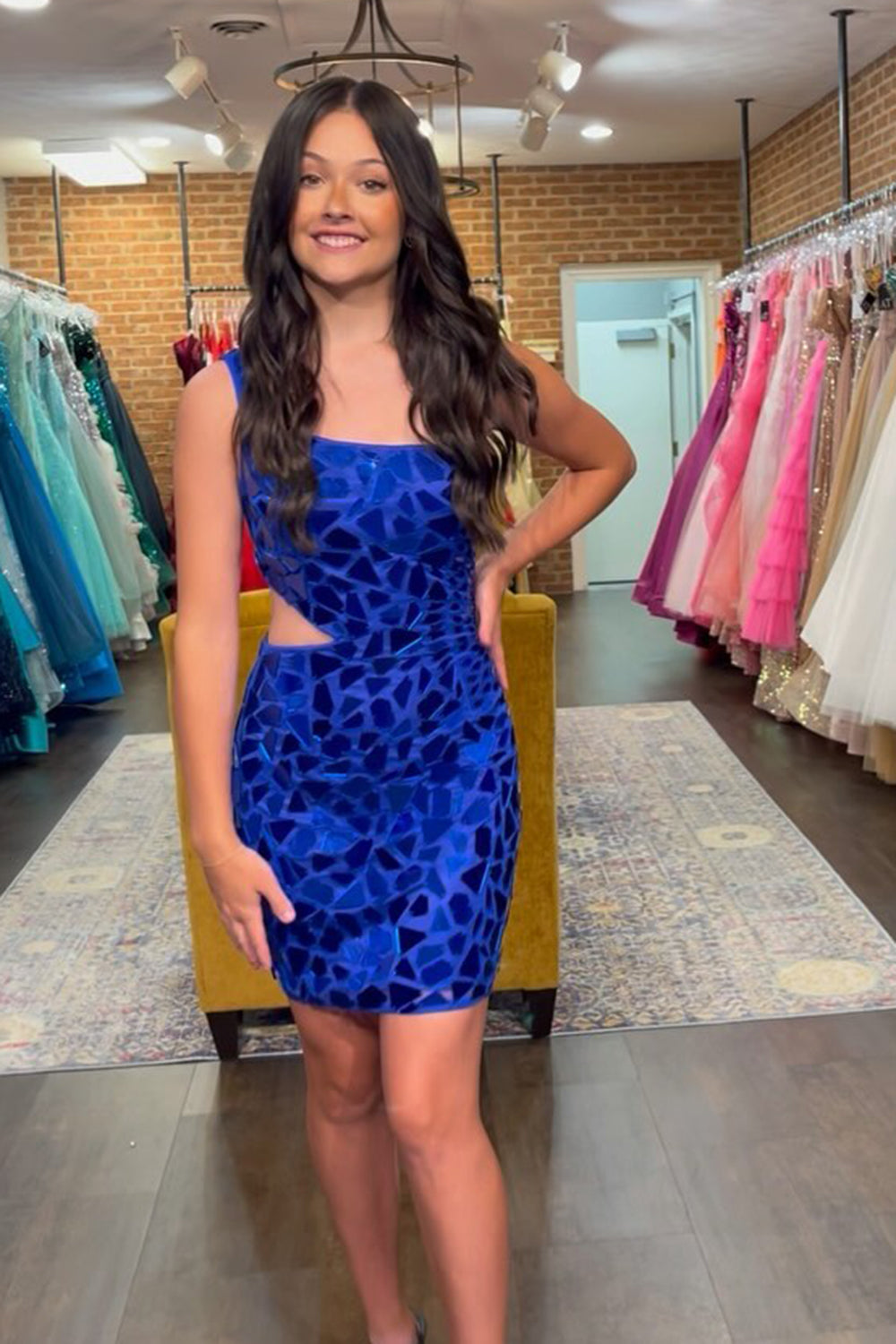 Green Homecoming Dresses One Shoulder Mirror Tight Short Cocktail Dresses with Sequin