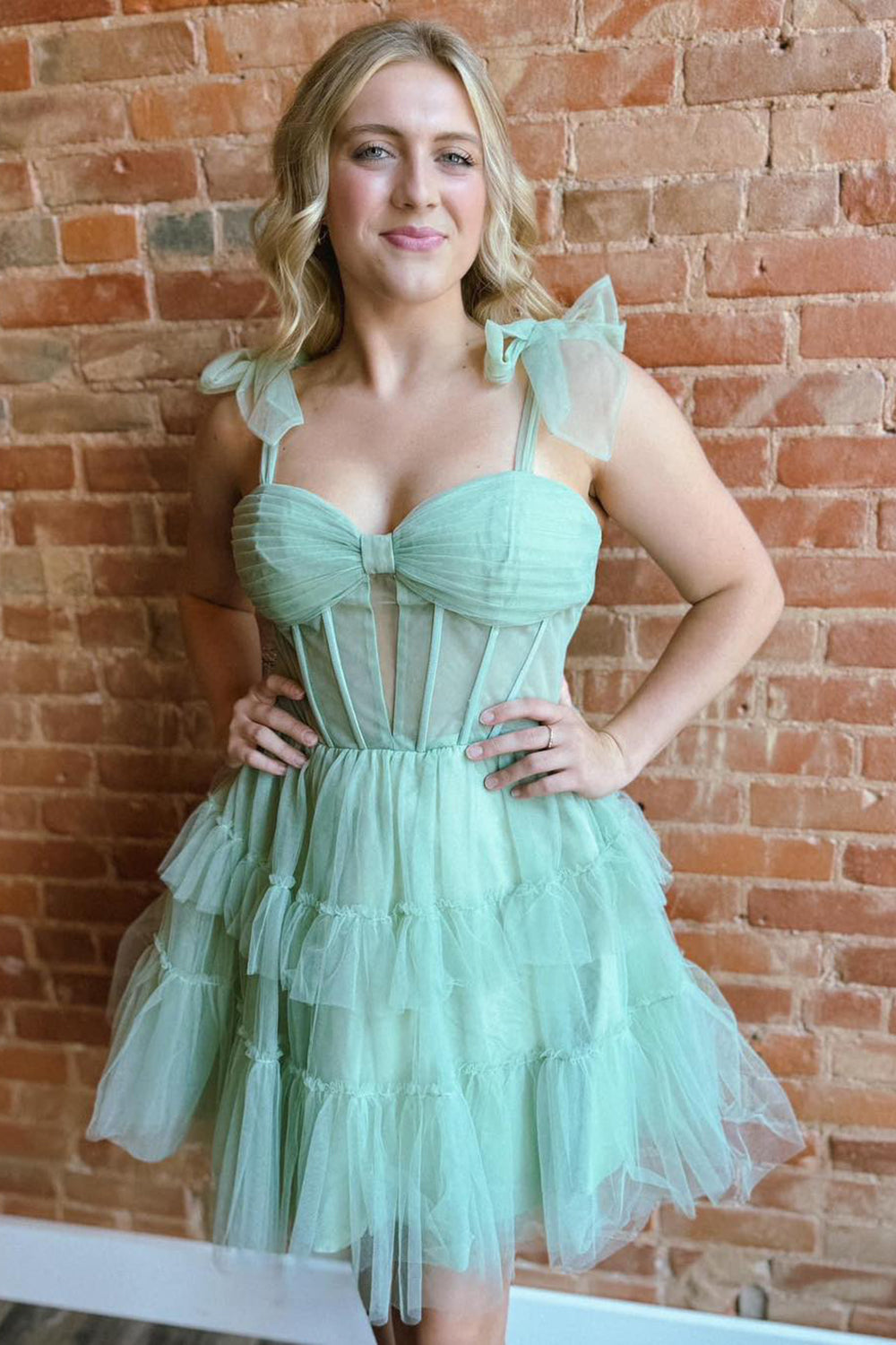Green Homecoming Dresses Spaghetti Straps Corset A-Line Short Cocktail Dresses