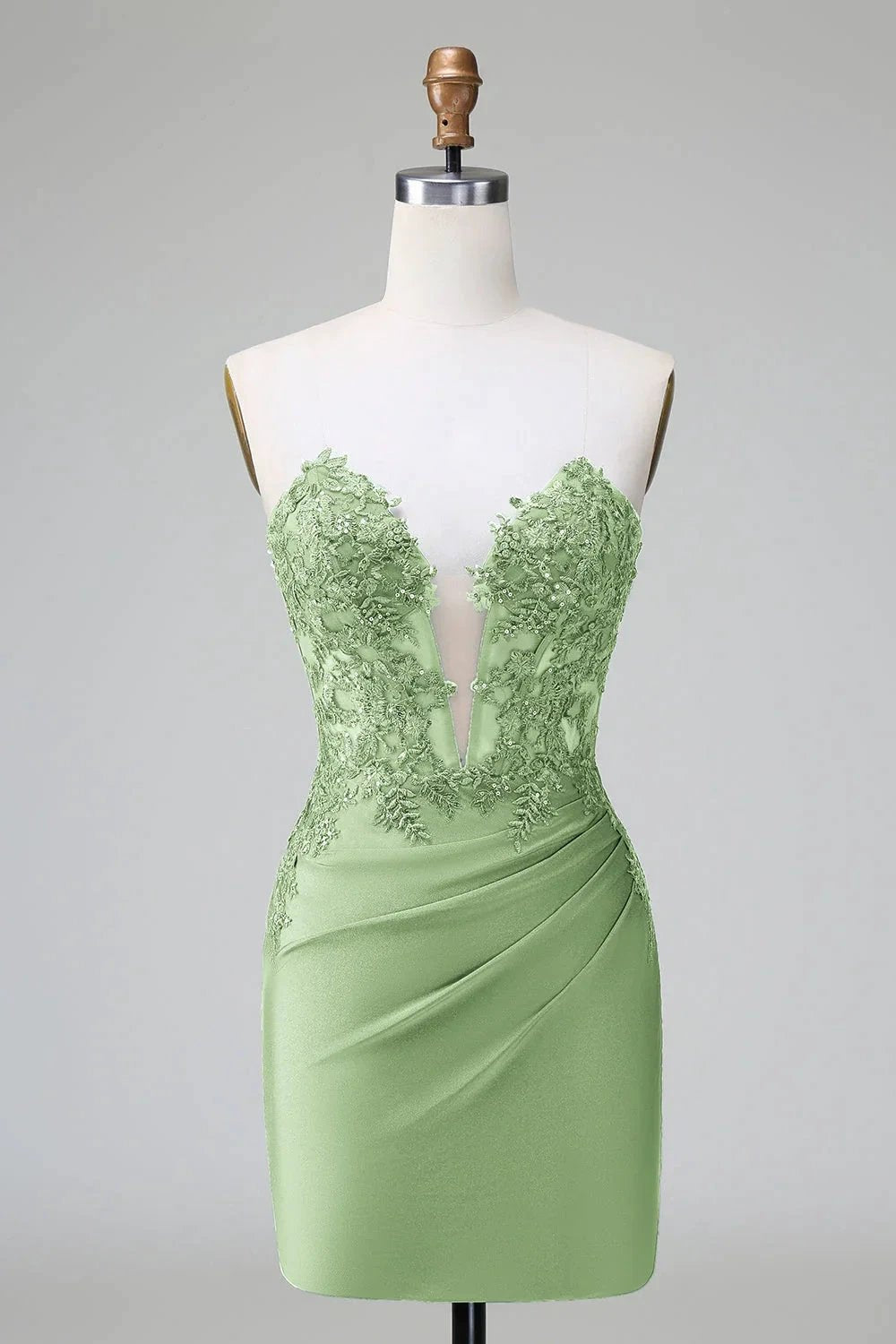 Classy Dark Green Bodycon Strapless Pleated Short Homecoming Dress with Beading by WEDTREND