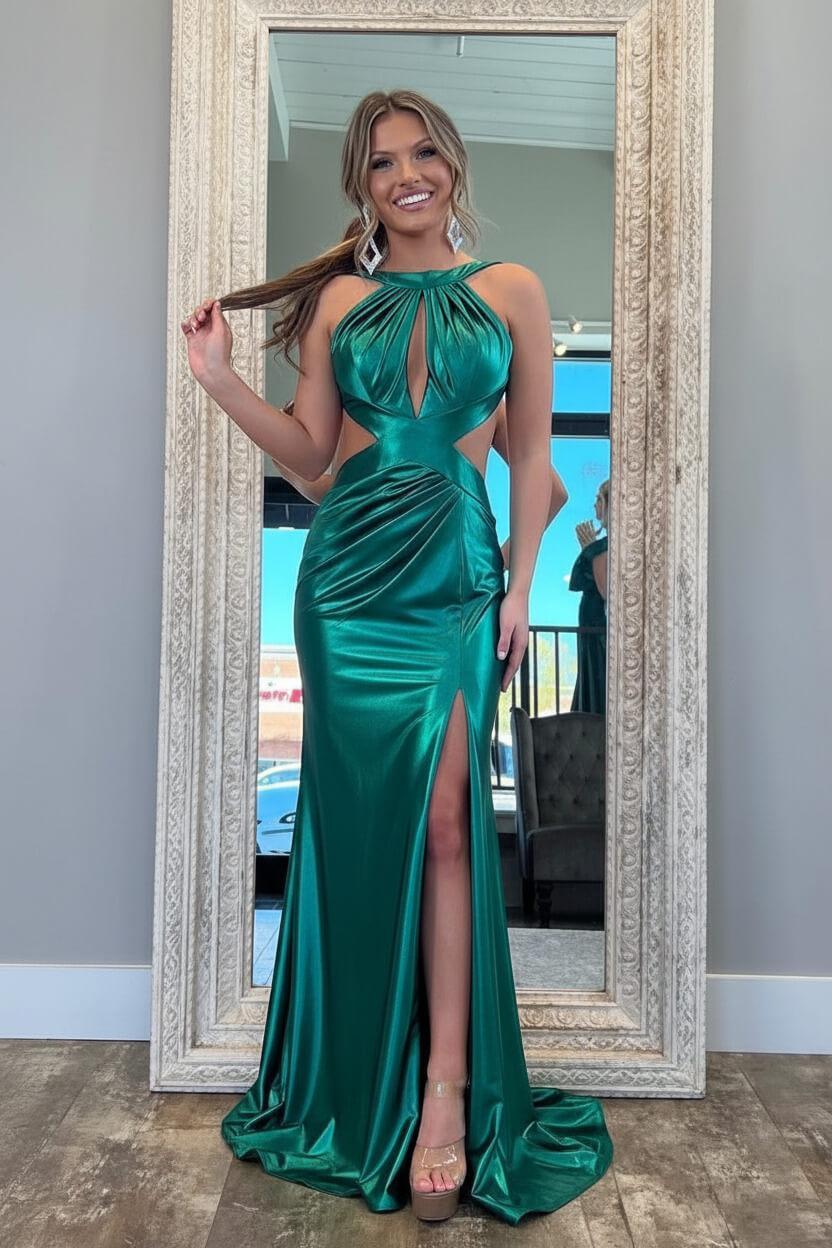 Suzhoufashion Stylish Fuchsia Metallic Mermaid Prom Dress With Slit And Open Back Formal Evening Gown