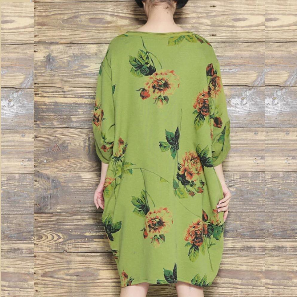 Green floral shift dress summer dress cotton linen