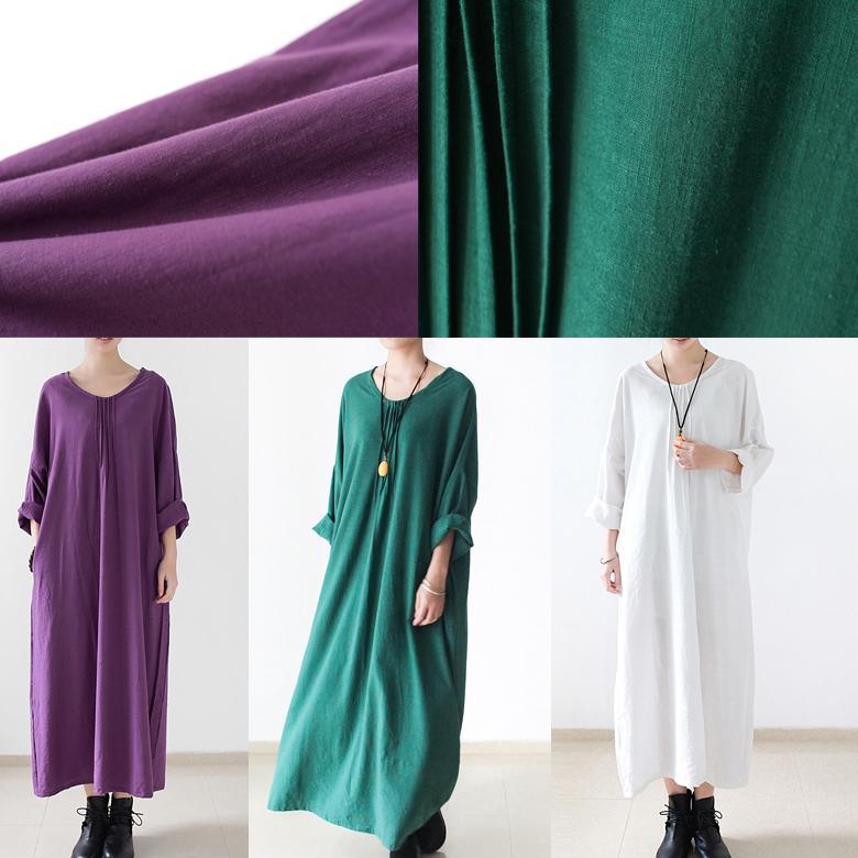 Green linen dresses long sleeves caftans cotton maxi dress