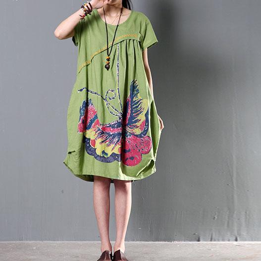Green plus size sundress casual short sleeve summer shift dresses flying butterfly