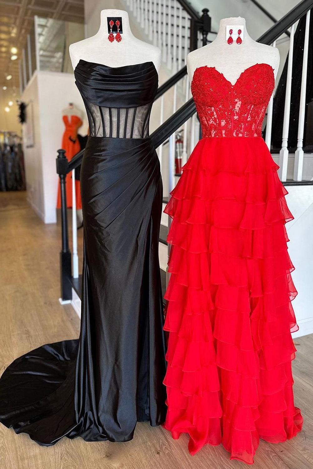 Pink Prom Dress A-Line Tiered Chiffon Long Formal Dress With Lace
