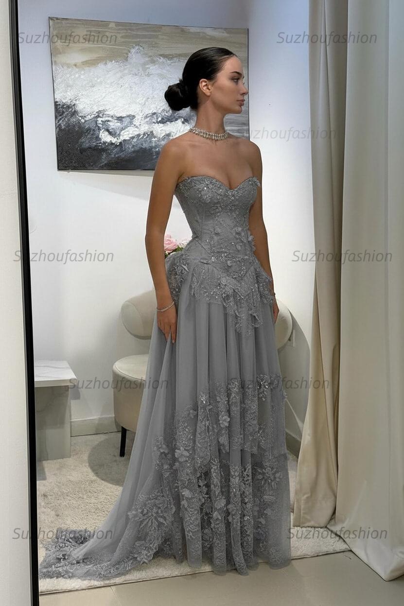 Strapless Sleeveless Long Evening Formal Dress With Pleated Appliques