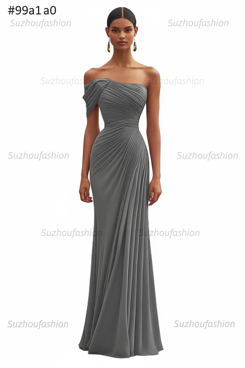 One Shoulder Ruched Mermaid Dark Green Wedding Guest Dress Long Formal Dress