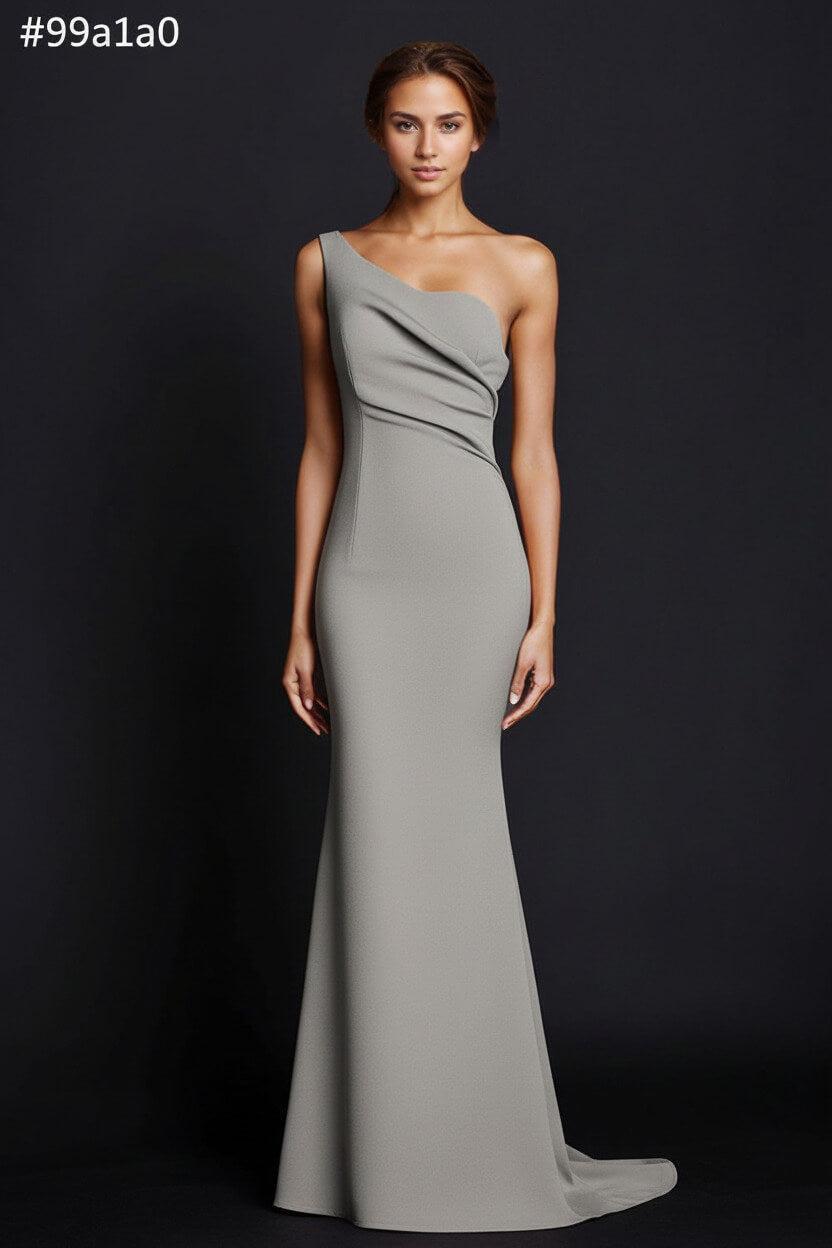One Shoulder Khaki Wedding Guest Dress Mermaid Long Formal Dress