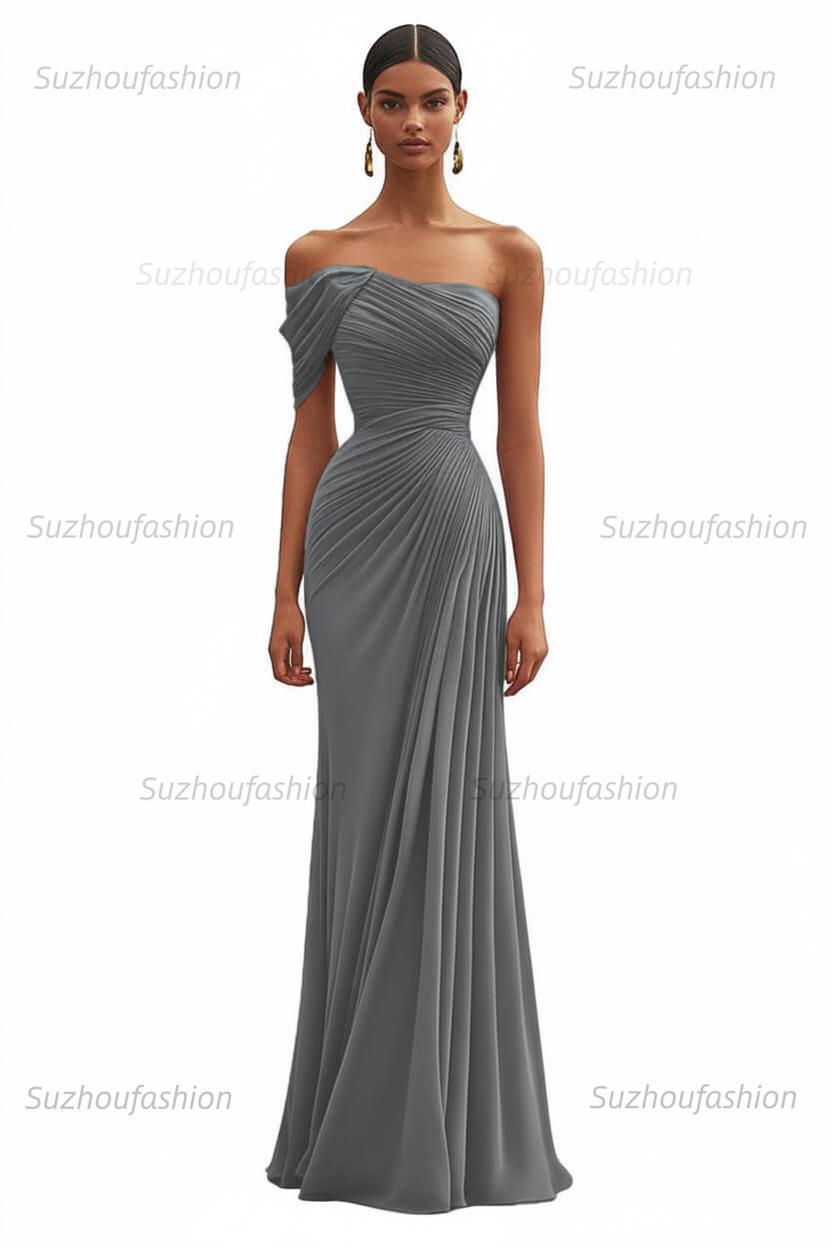 One Shoulder Ruched Mermaid Dark Green Wedding Guest Dress Long Formal Dress