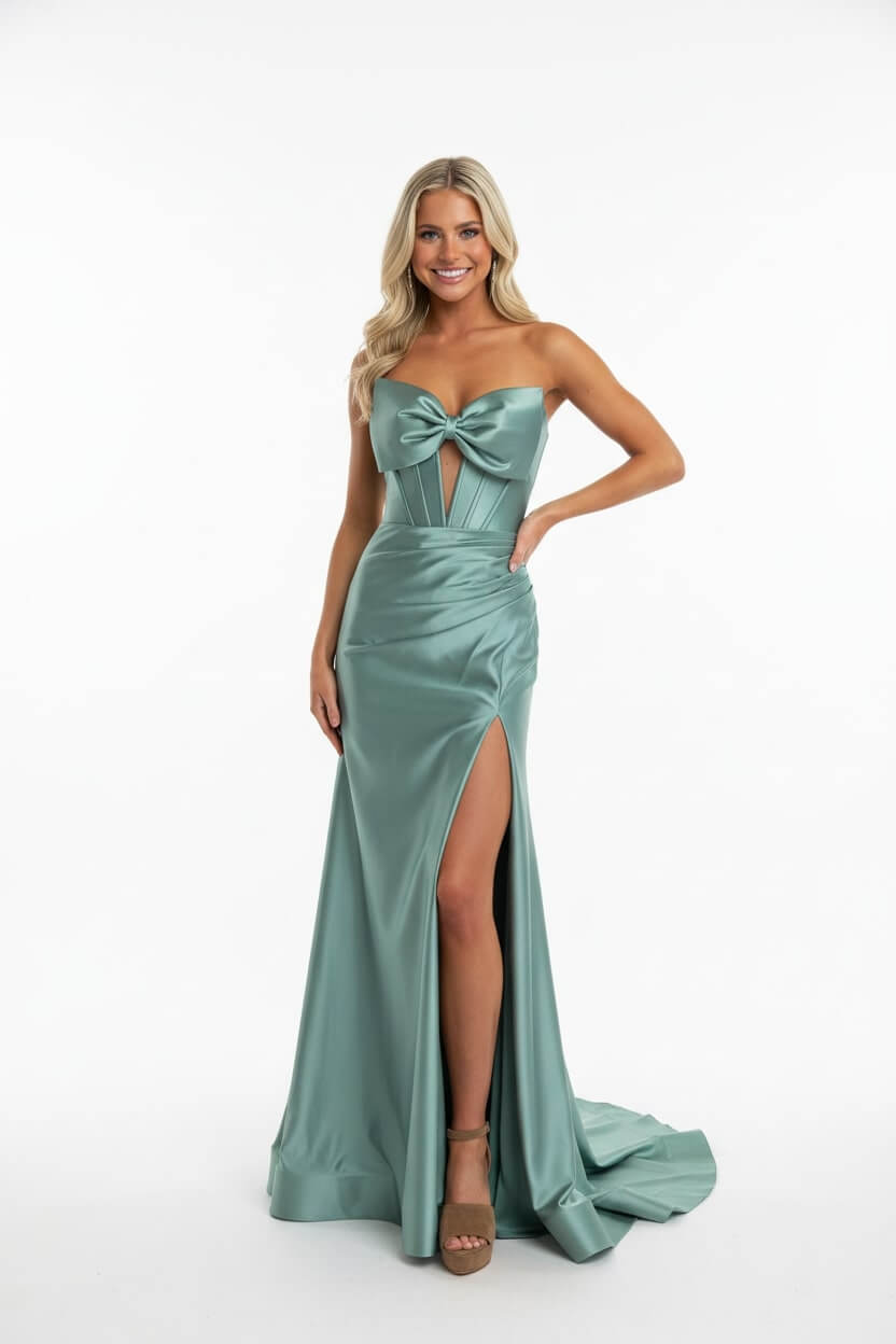 Corset Red Prom Dress Satin Sweetheart Formal Dress With Slit