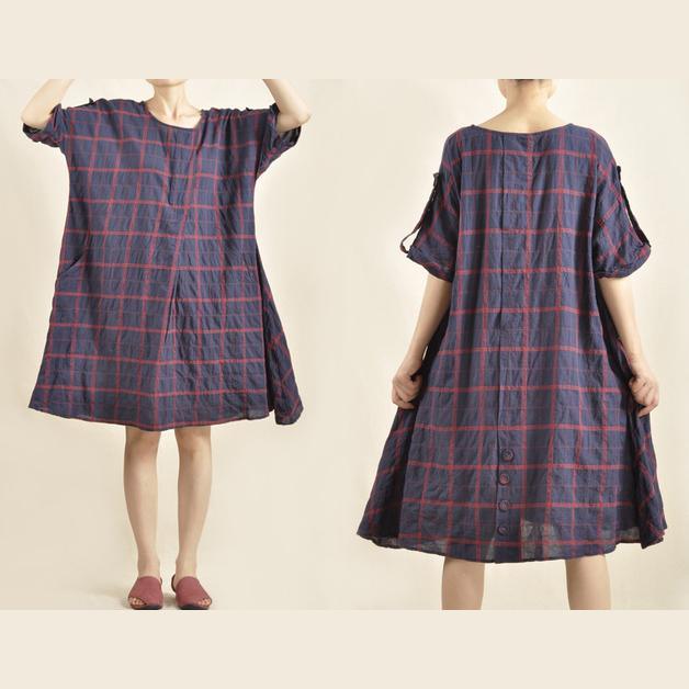 Grid plus size sundress cotton dress oversize
