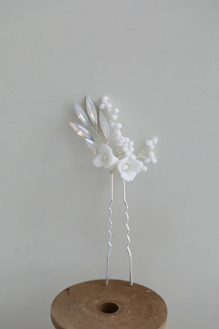 Porcelain Flower Hair Pins Clips Opal Head Pieces Gold Silver Color Hairpins For Brides Women Bridal Jewelry Wedding Accessories silver color