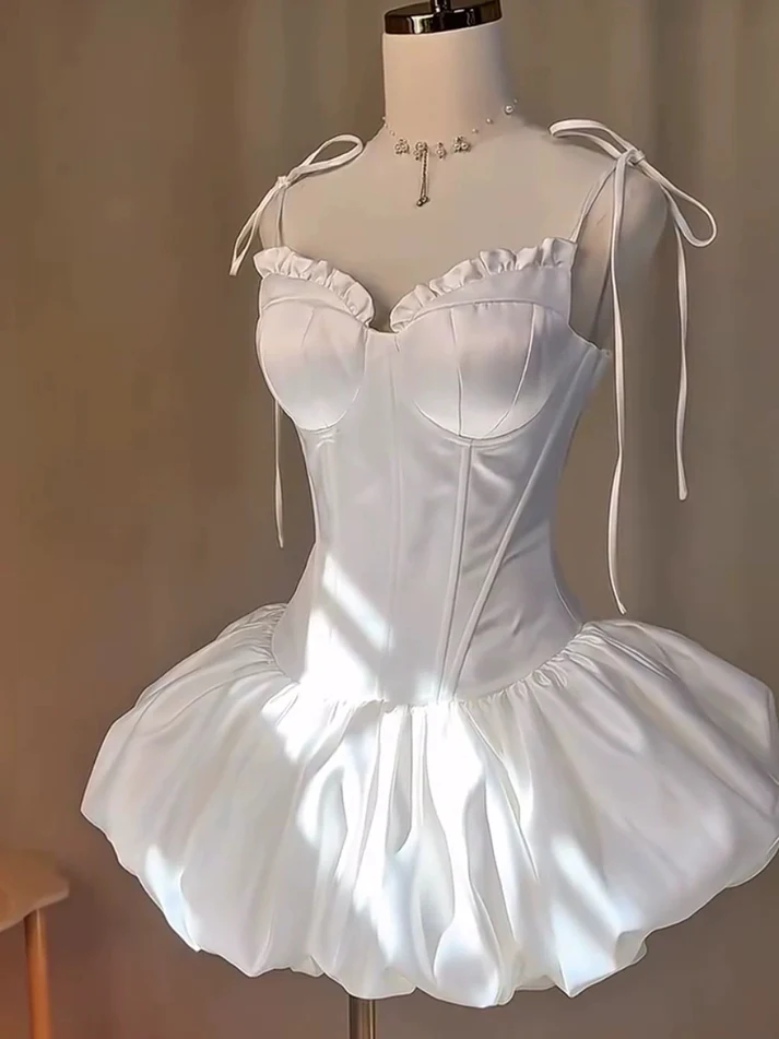 Elegant White Satin Short Birthday Outfits A Line 6th Grade Homecoming Dress