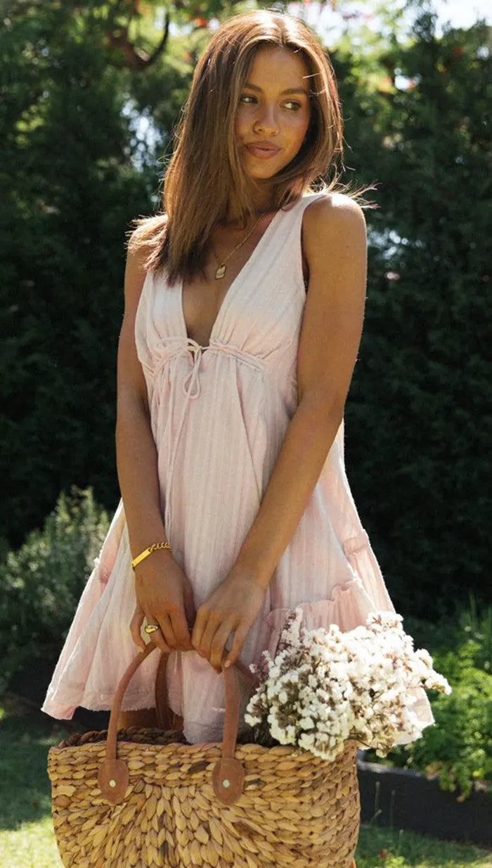 Plunging Neck Cotton Tunic Beach Cover - Up