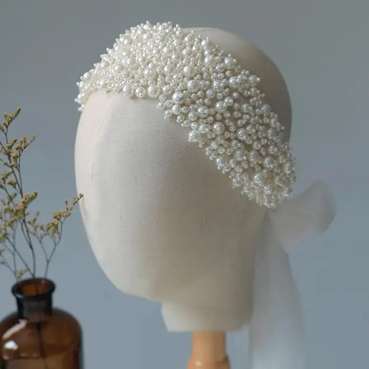 Pearls Beaded Headband Headpieces Women Bridesmaids Headwear Headdress Bride Tiara Crown Wedding Accessories Bridal Hair Jewelry