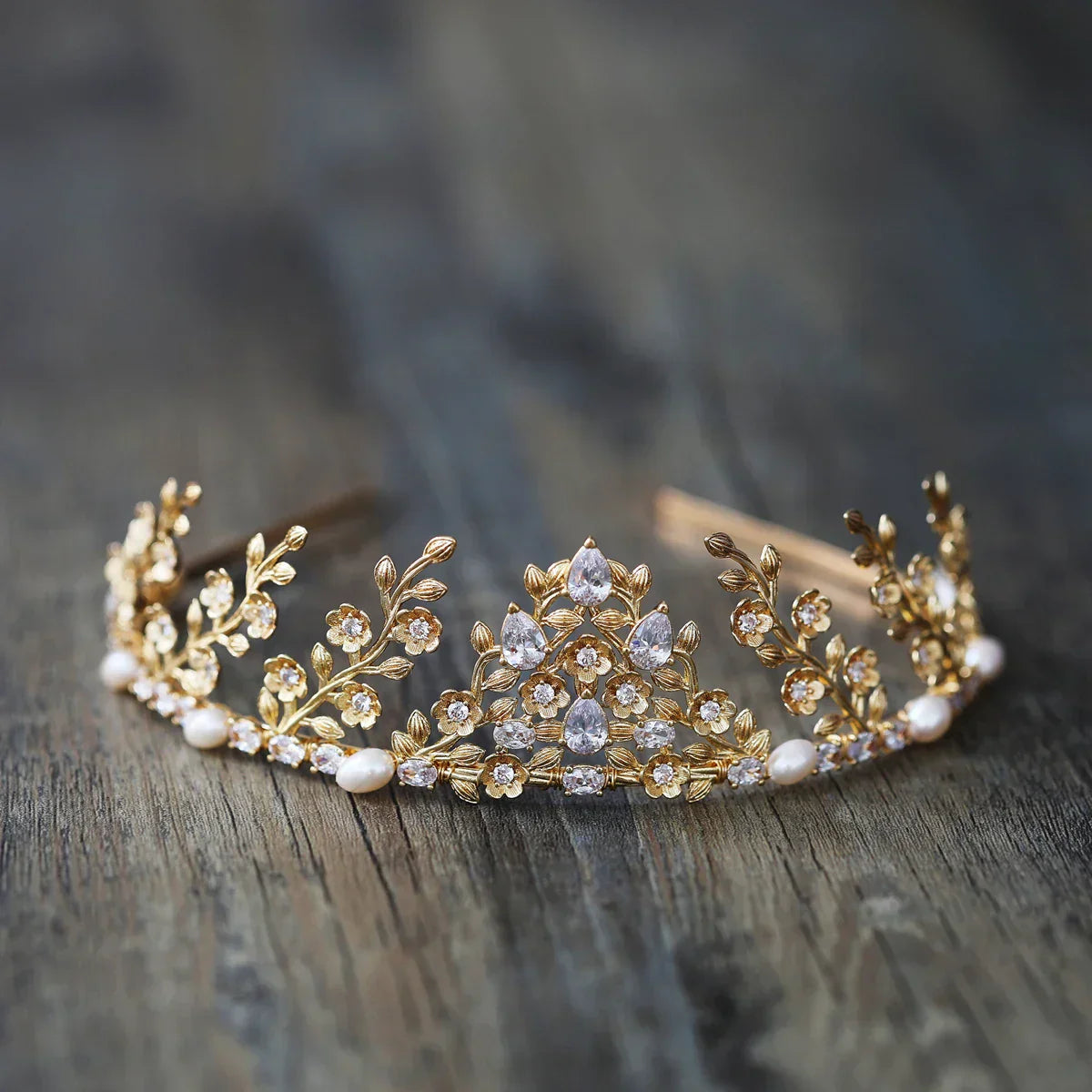 Bridal Hair Jewelry Vintage Tiara Crown Zircon Pearl Headband Headpiece For Brides Princess Queen Hairband Wedding Accessories Default Title