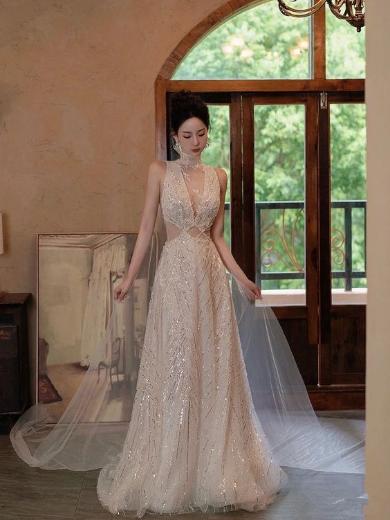 Glamorous A-line Sequins Prom Dress,Glam Dress,18th Birthday Dress - VelvetHem