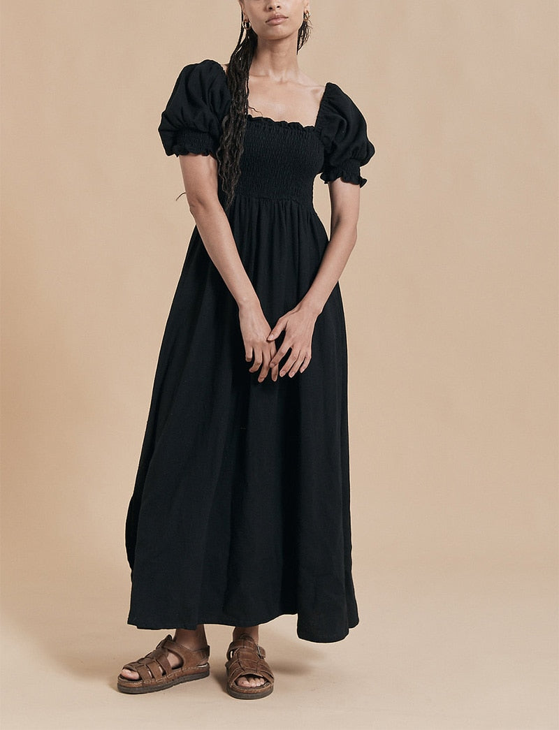Summer Dresses For Women Square Neck Smocked Short Puff Sleeve Vacation Beach Style