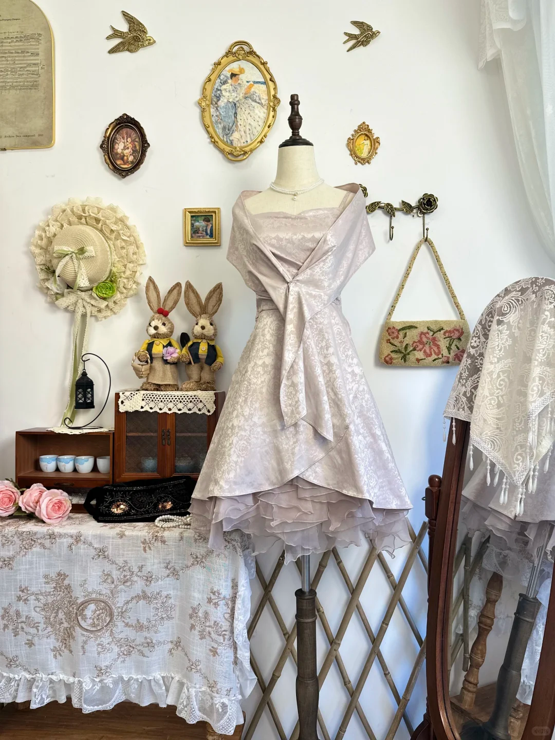 Vintage Satin Print Floral A Line Short Party Dress Homecoming Dress - View 4 | VelvetHem