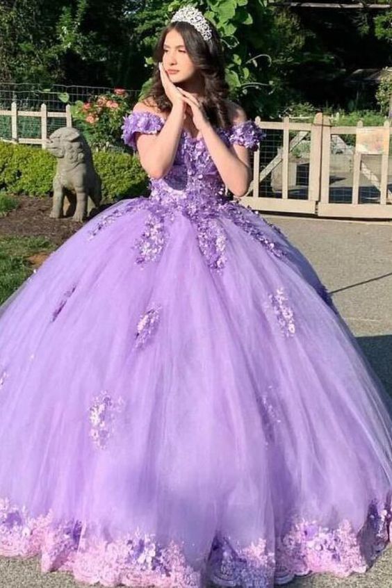 Off Shoulder A-line Floor Length Ball Gown Sweet 16 Dress - VelvetHem