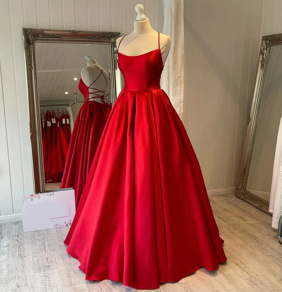 Red satin long prom dress simple evening gown - VelvetHem