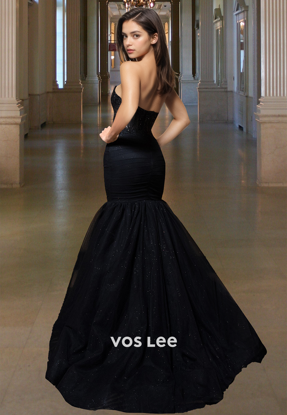 Sparkle Mermaid Evening Dress Chic Applique Strapless Bow Formal Party Gown - View 5 | VelvetHem