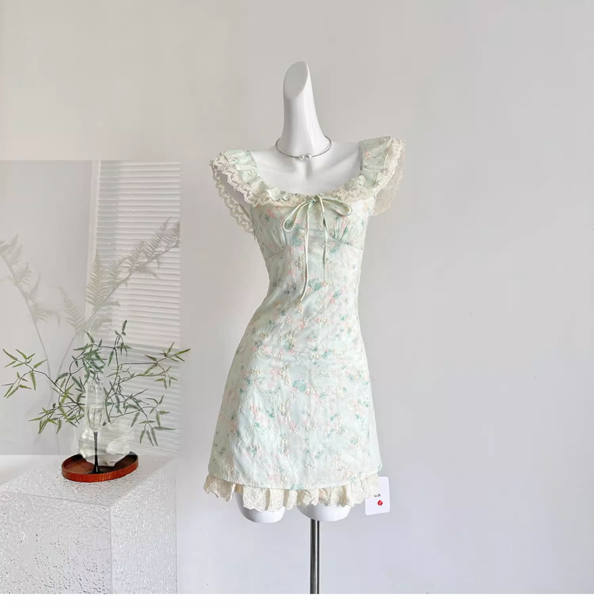 Sweet Floral Mint Green A-Line Short Dress Birthday Dress - VelvetHem