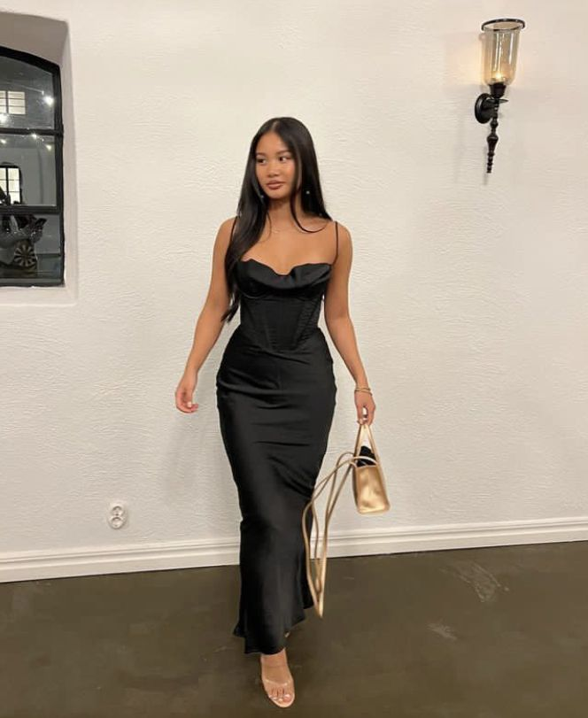 Black Spaghetti Strap Ruched Satin Dresses Women Backless Prom Dress - VelvetHem