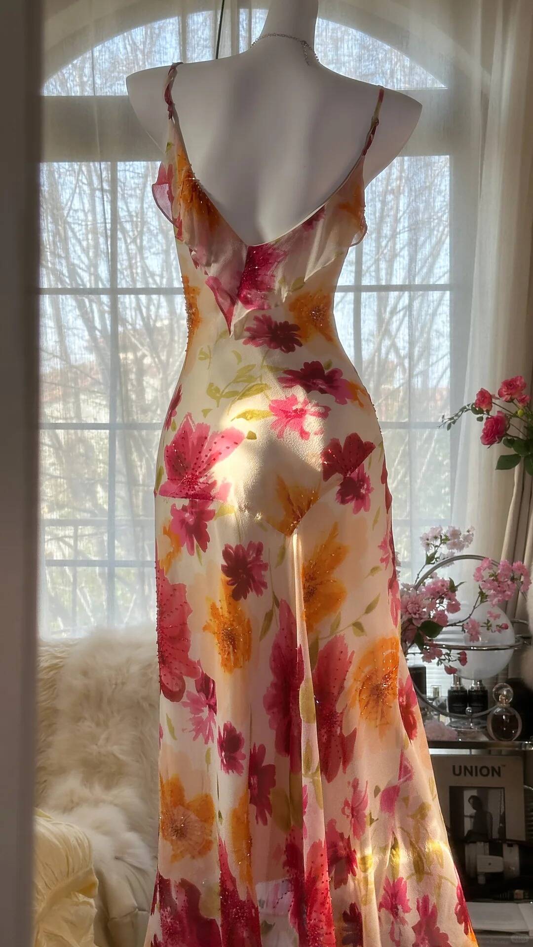 Pretty Chiffon Print Floral Beaded Mermaid Evening Dress Long Formal Party Dress - View 7 | VelvetHem