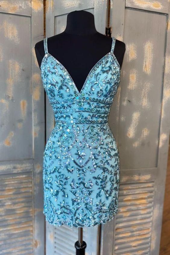 Tight Blue Sequins Short Homecoming Dress - VelvetHem