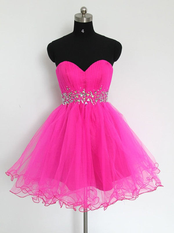 Off Shoulder Fuchsia Tulle Short Homecoming Dress , Cute Beaded Cocktail Party Dress cc06 - VelvetHem