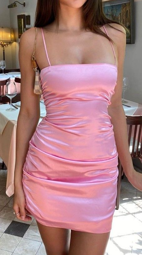 Sexy Silk Pink Spaghetti Straps Cocktail Dress Short Party Dress cc29 - VelvetHem