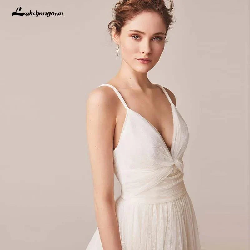 Sexy Spaghetti Straps Tulle Wedding Dress Vestido De Novia Sleeveless V-neck Backless Bride Dresses Robe De Mariage