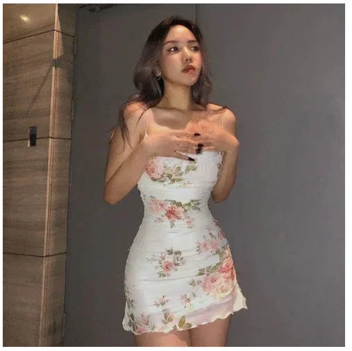 Spaghetti Straps Floral Dress Outfit Dress Mini Homecoming Dress (ZD12521)