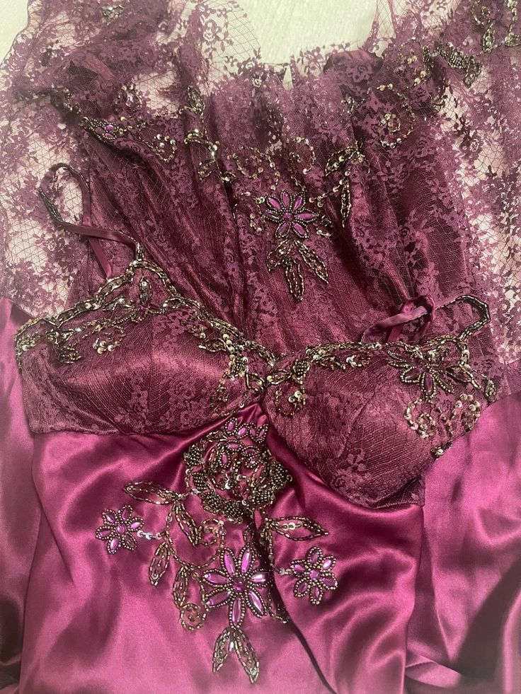 Gorgeous Spaghetti Straps Fuchsia Satin Lace Beaded Mermaid Long Evening Dress Formal Wedding Guest Dress - View 2 | VelvetHem