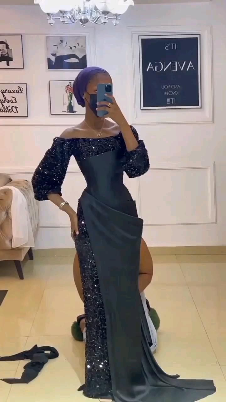 Unique Black Satin Sequins Long Prom Dress Sexy Party Evening Gown - VelvetHem