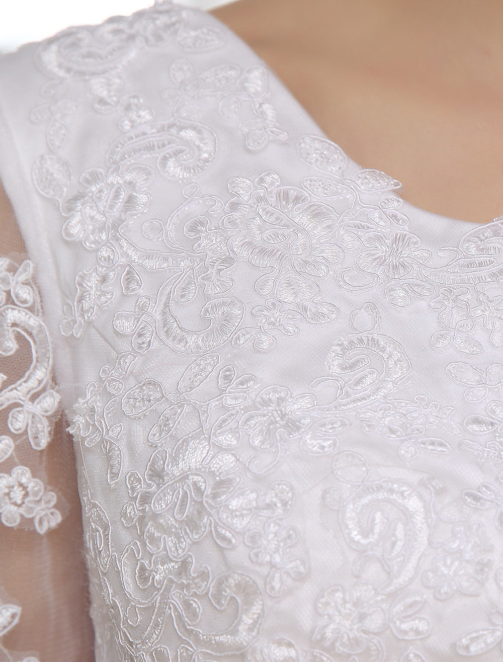 Half Sleeves Jewel Tulle Lace Knee-Length Ruffles Beach Wedding Dresses