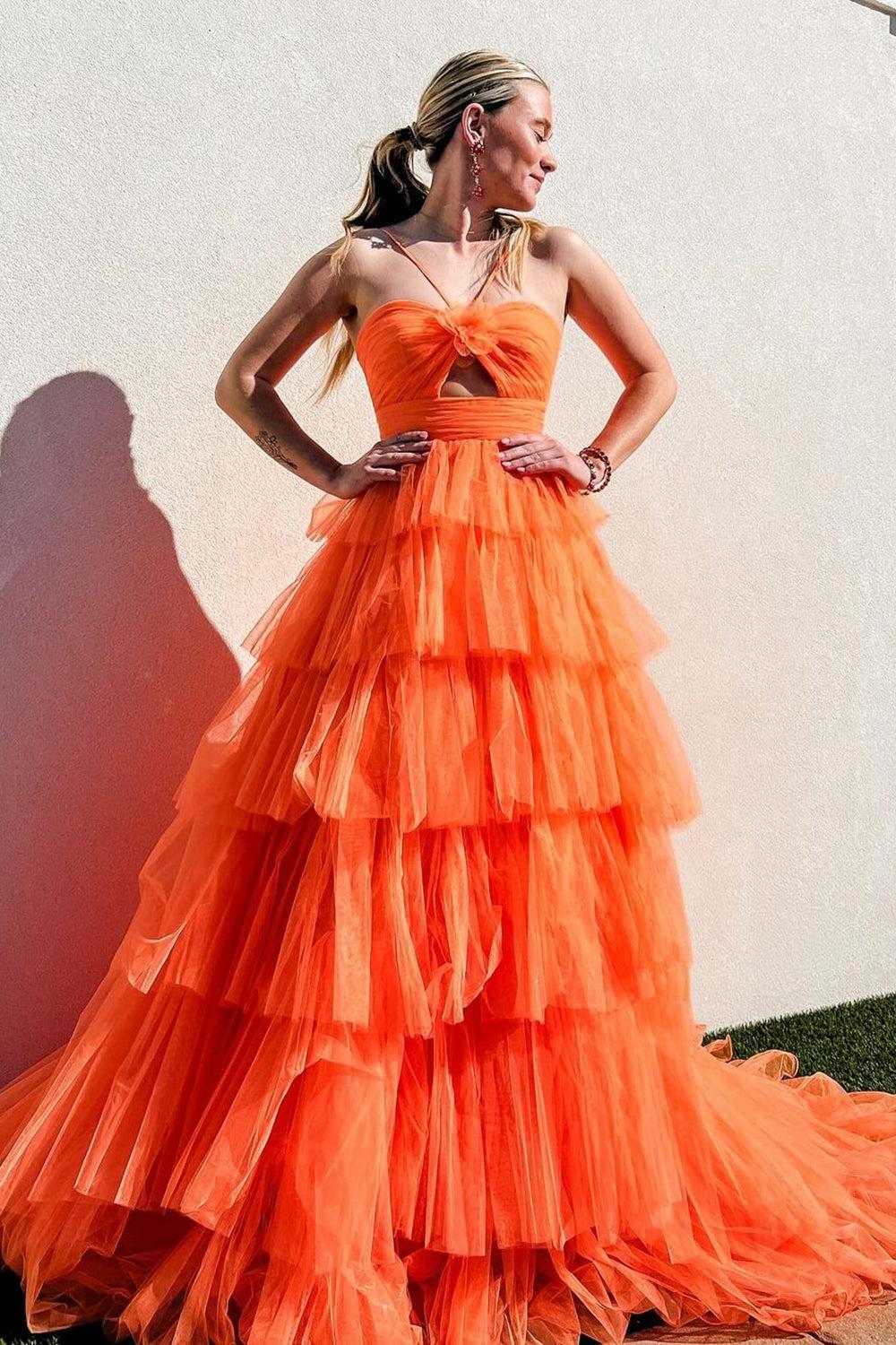 Halter A Line Yellow Prom Dress Ruffled Tulle Long Formal Dress With Keyhole