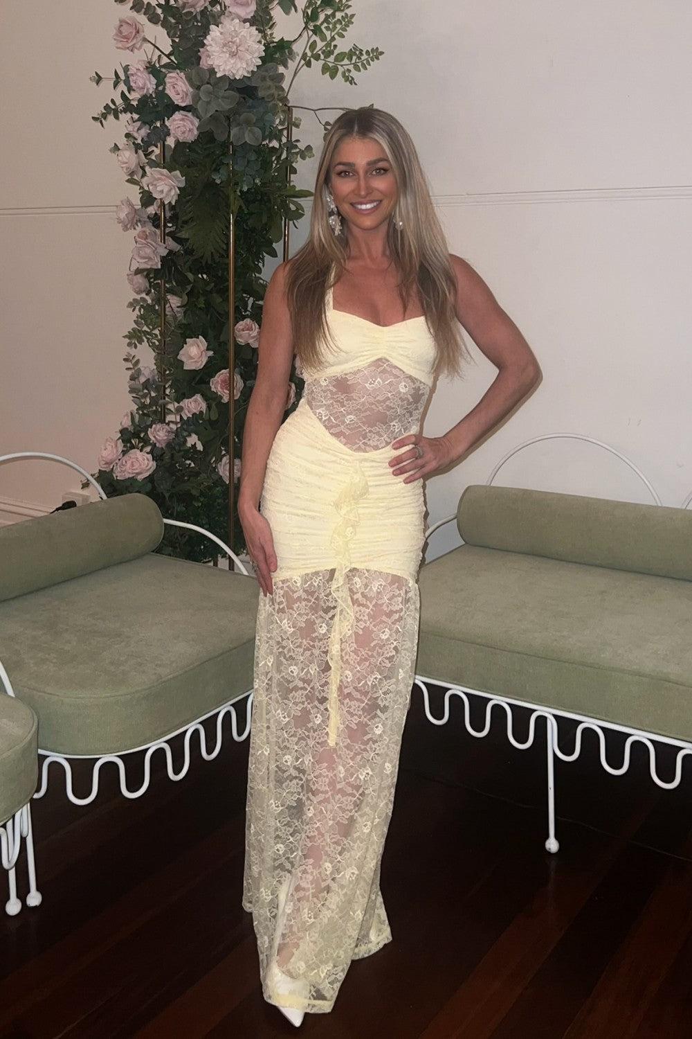 Suzhoufashion Halter Neck Prom Dress With Corset Top And Sheer Lace Long Skirt Formal Evening Gown