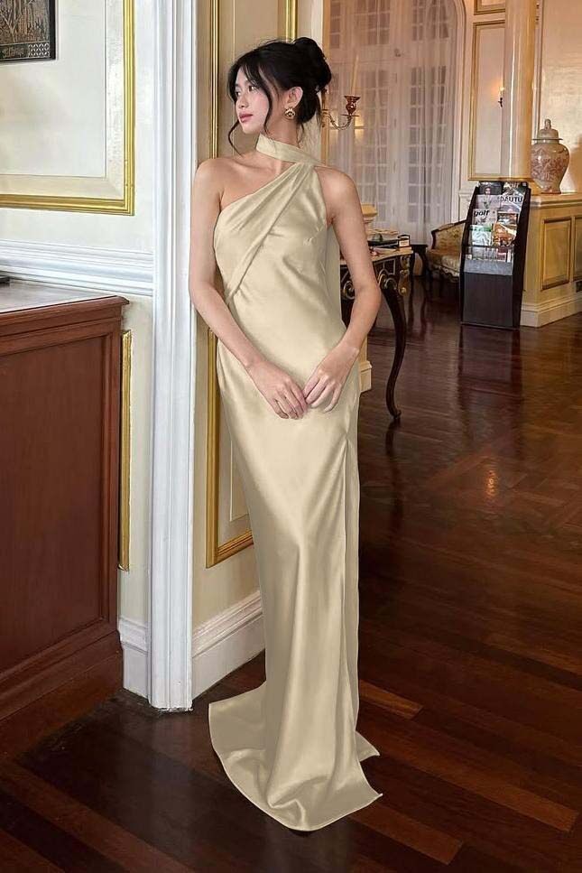Halter Sleeveless Backless Long Mermaid Evening Formal Dress With Pleated