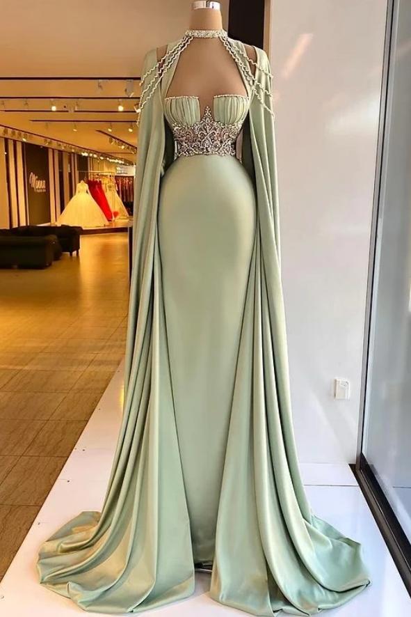 Halter Sleeveless Long Mermaid Evening Formal Dress With Pleated Beading